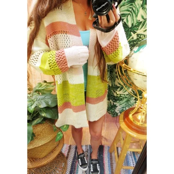 NEW Cozy colorful colorblock open knit cardigan 🍁 - Picture 2 of 7